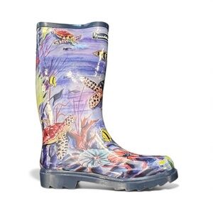 ANUSCHKA‎ Women’s Tall Rain Boot OCEAN TREASURES Size 7 NEW Sturdy Colorful Gift